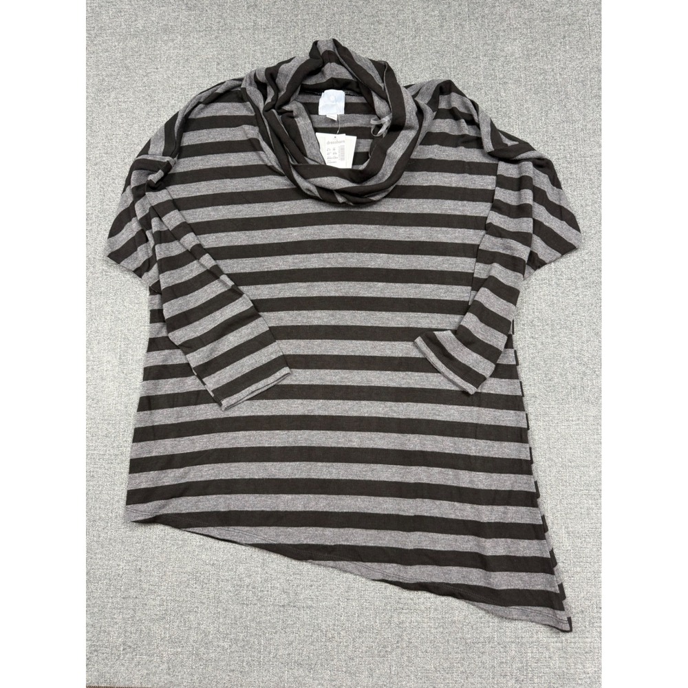 Dressbarn Sunday Women 2X Striped Cowl Neck Asymmetrical Top Black Grey NEW